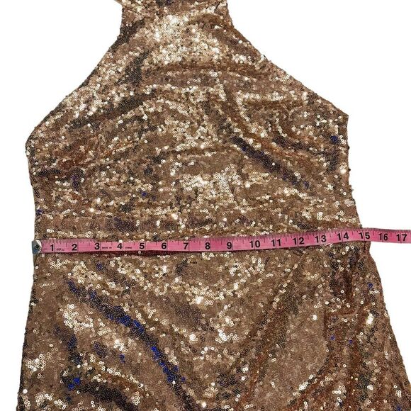 Wink Gal Rose Gold Sequin Halter Dress - Size Large - Picture 13 of 16